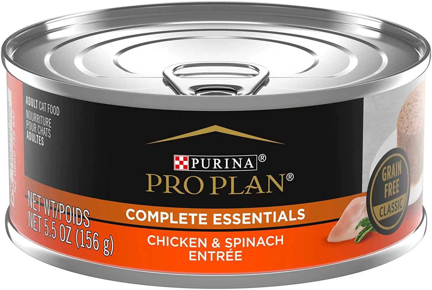 Purina Pro Plan Grain Free Pate Wet Cat Food, COMPLETE ESSENTIALS Chicken Spinach Entree Classic – (24) 5.5 oz. Cans