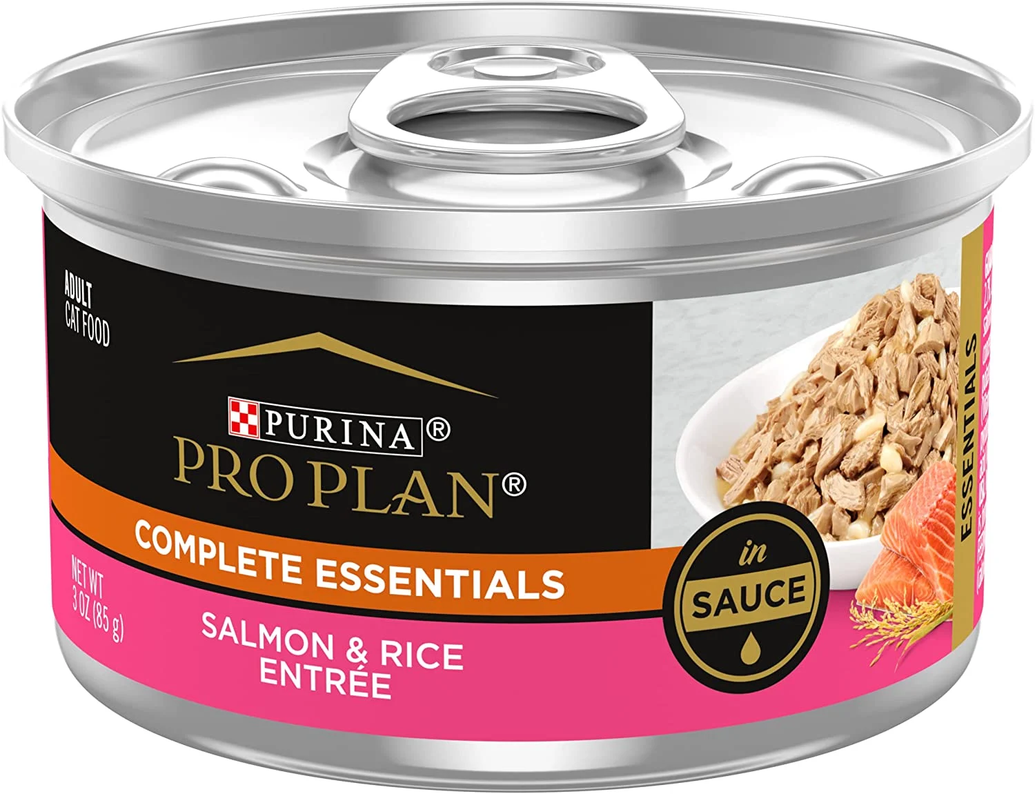 Purina Pro Plan Gravy, Pate, High Protein Wet Cat Food, COMPLETE ESSENTIALS Salmon Rice Entree in Sauce – (24) 3 oz. Pull-Top Cans