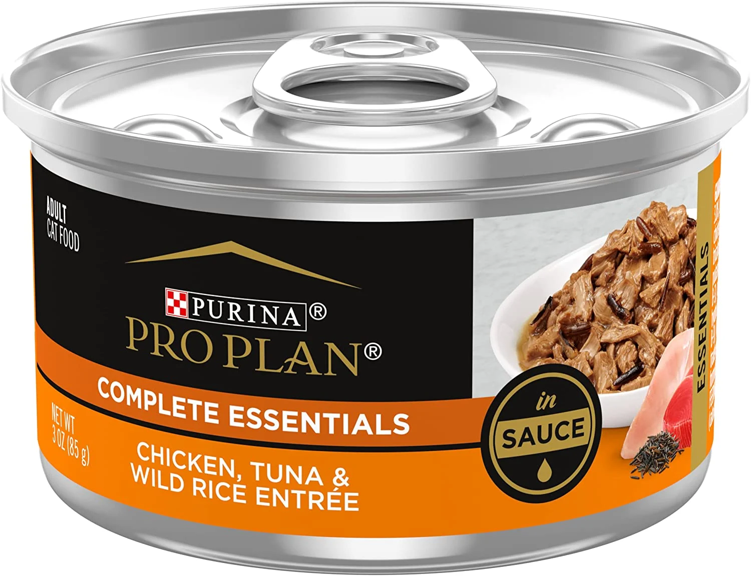 Purina Pro Plan Gravy Wet Cat Food, COMPLETE ESSENTIALS Chicken, Tuna & Wild Rice Entree in Sauce – (24) 3 oz. Pull-Top Cans