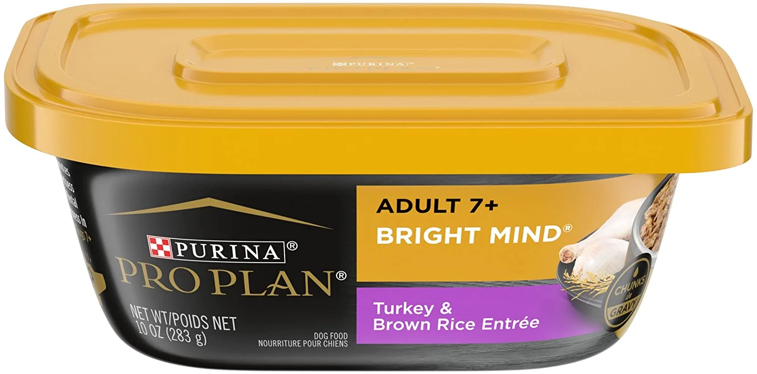 Purina Pro Plan Senior Dog Food Wet Gravy, BRIGHT MIND 7+ Turkey and Brown Rice Entree – (8) 10 oz. Tubs