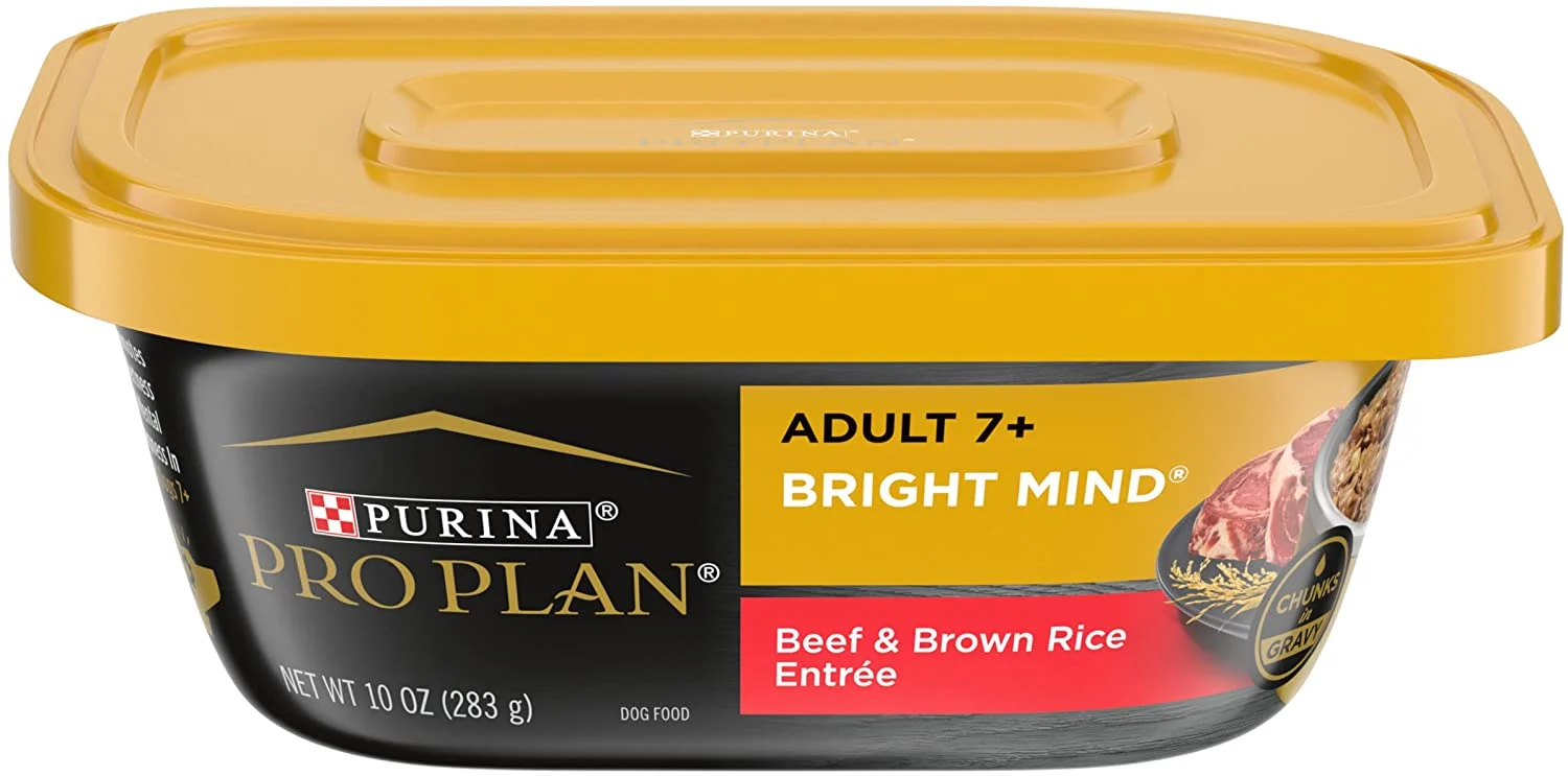 Purina Pro Plan Senior Wet Dog Food, BRIGHT MIND 7+ Beef and Brown Rice Entree – (8) 10 oz. Tubs