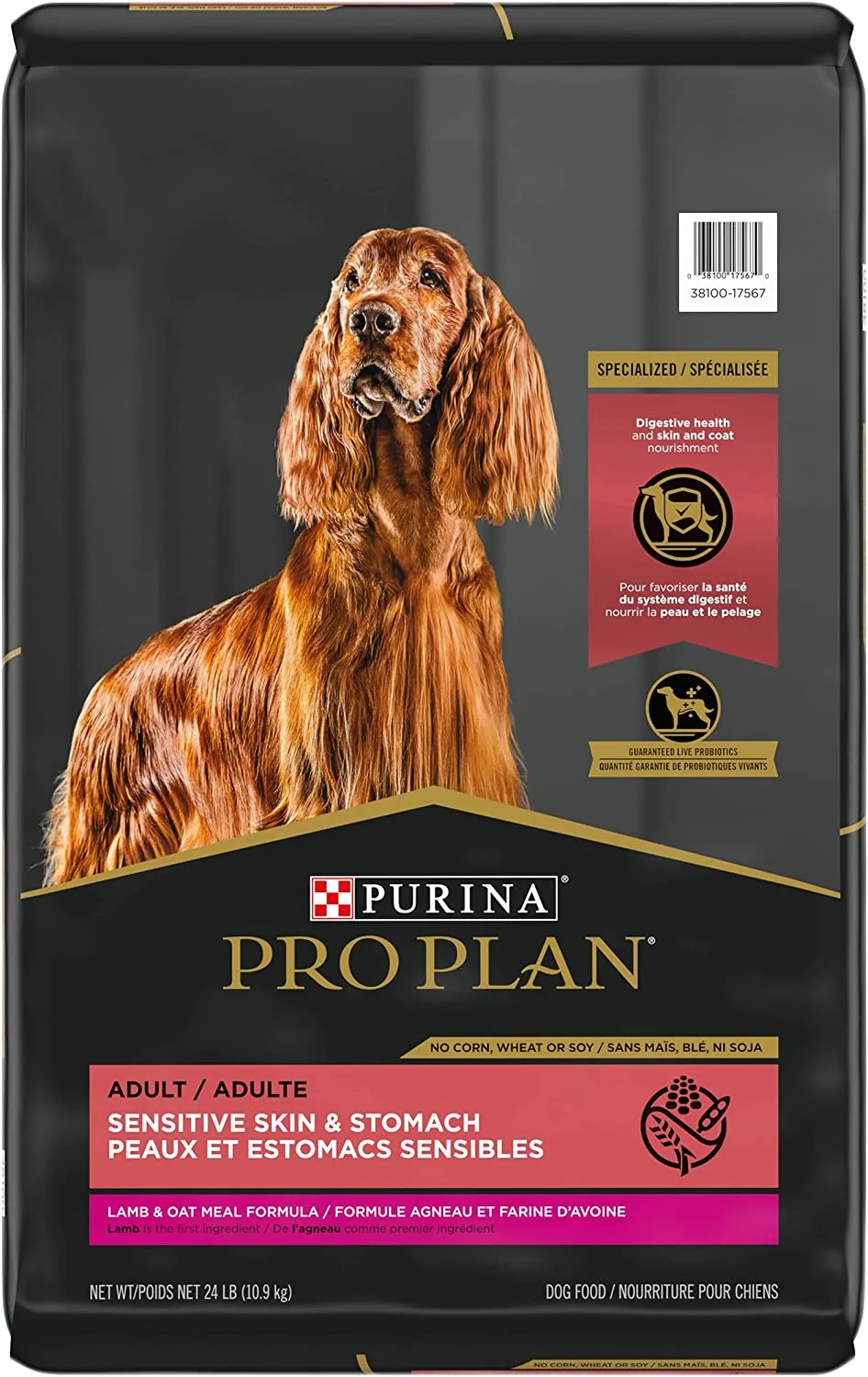 Purina Pro Plan Sensitive Skin & Sensitive Stomach with Probiotics Lamb & Oat Meal Formula Dry Dog Food 24 lb. Bag
