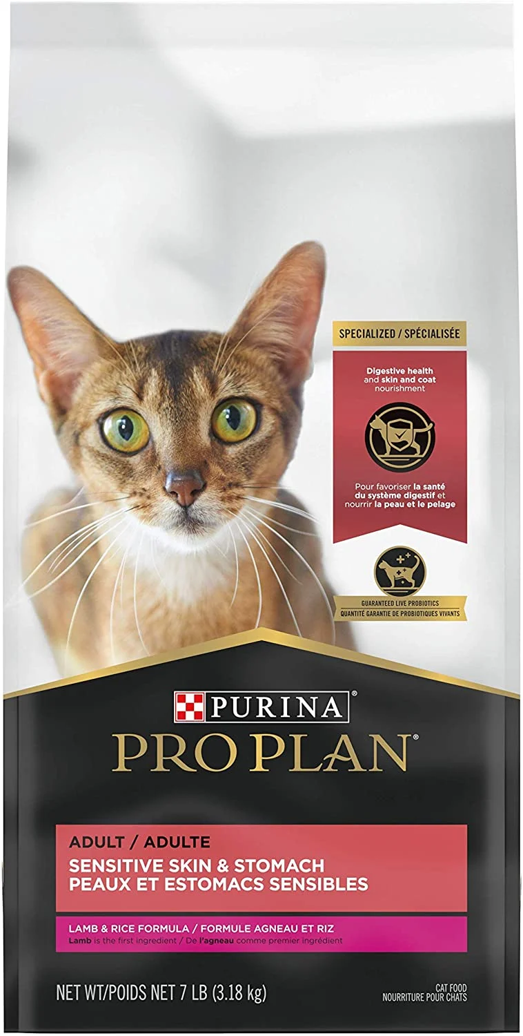 Purina Pro Plan Sensitive Skin and Stomach Cat Food, Lamb and Rice Formula – 7 lb. Bag