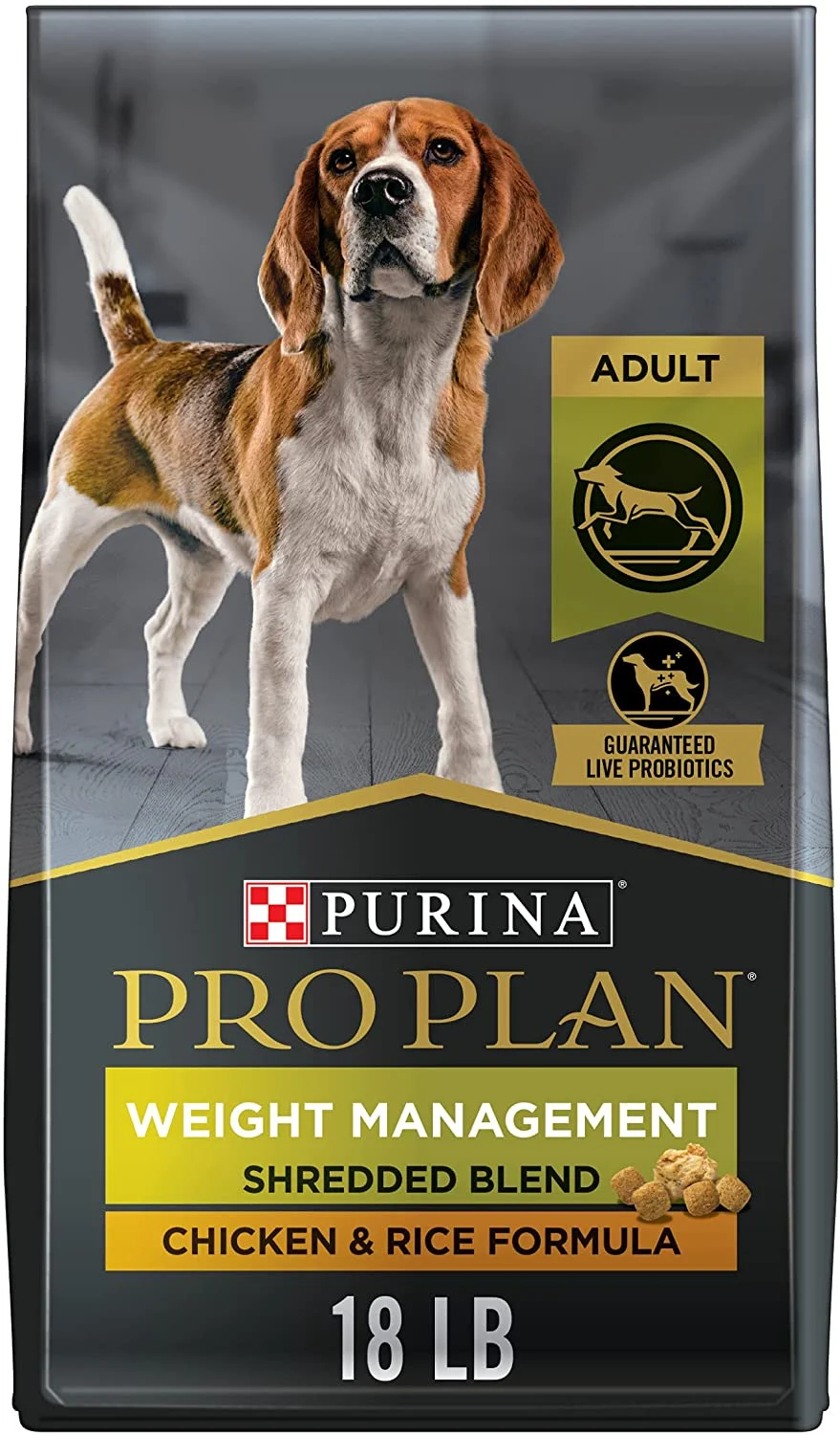 Purina Pro Plan Weight Management Dry Dog Food, Shredded Blend Chicken and Rice Formula – 18 lb. Bag