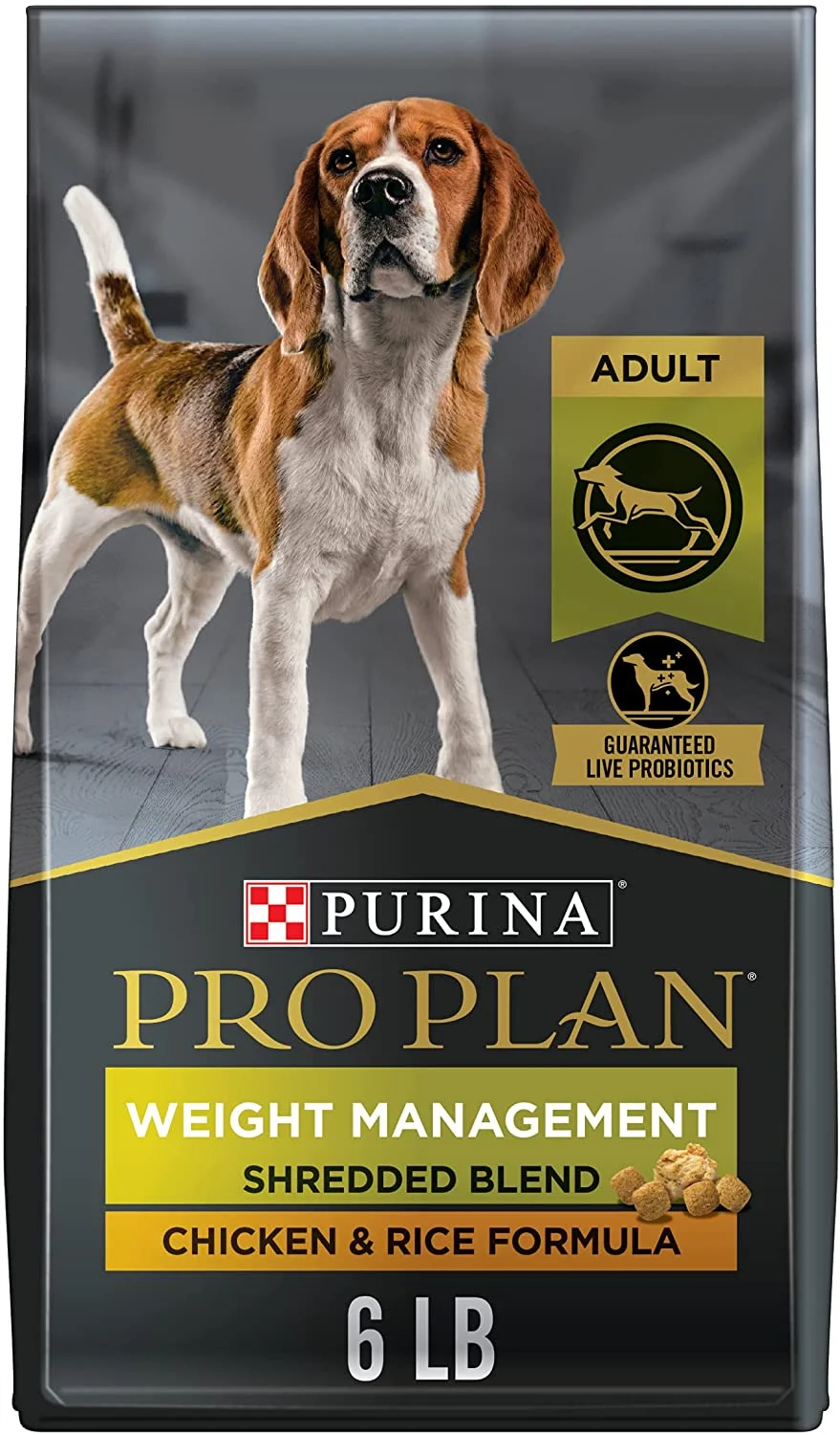 Purina Pro Plan Weight Management Dry Dog Food, Shredded Blend Chicken and Rice Formula – 6 lb. Bag