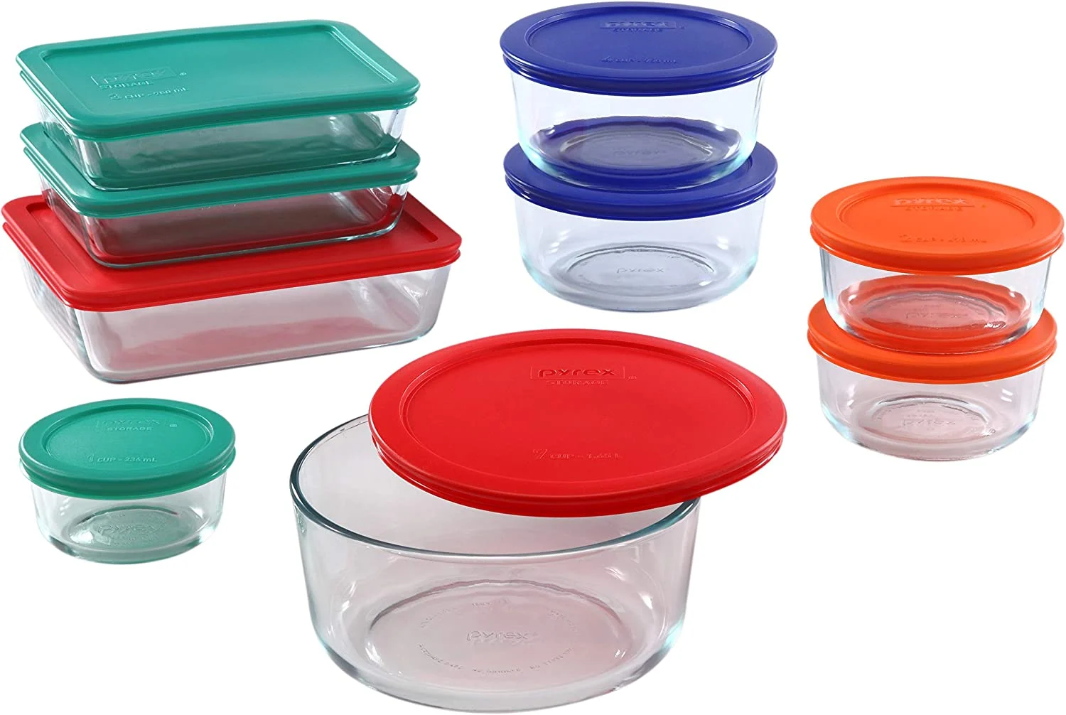 Pyrex Simply Store 18 Piece Meal Prep Storage Containers Set, Large and Small | Round and Rectangle Glass Food Storage Containers with Lids | Doesn’t Absorb Food Odors, Flavors, or Stains