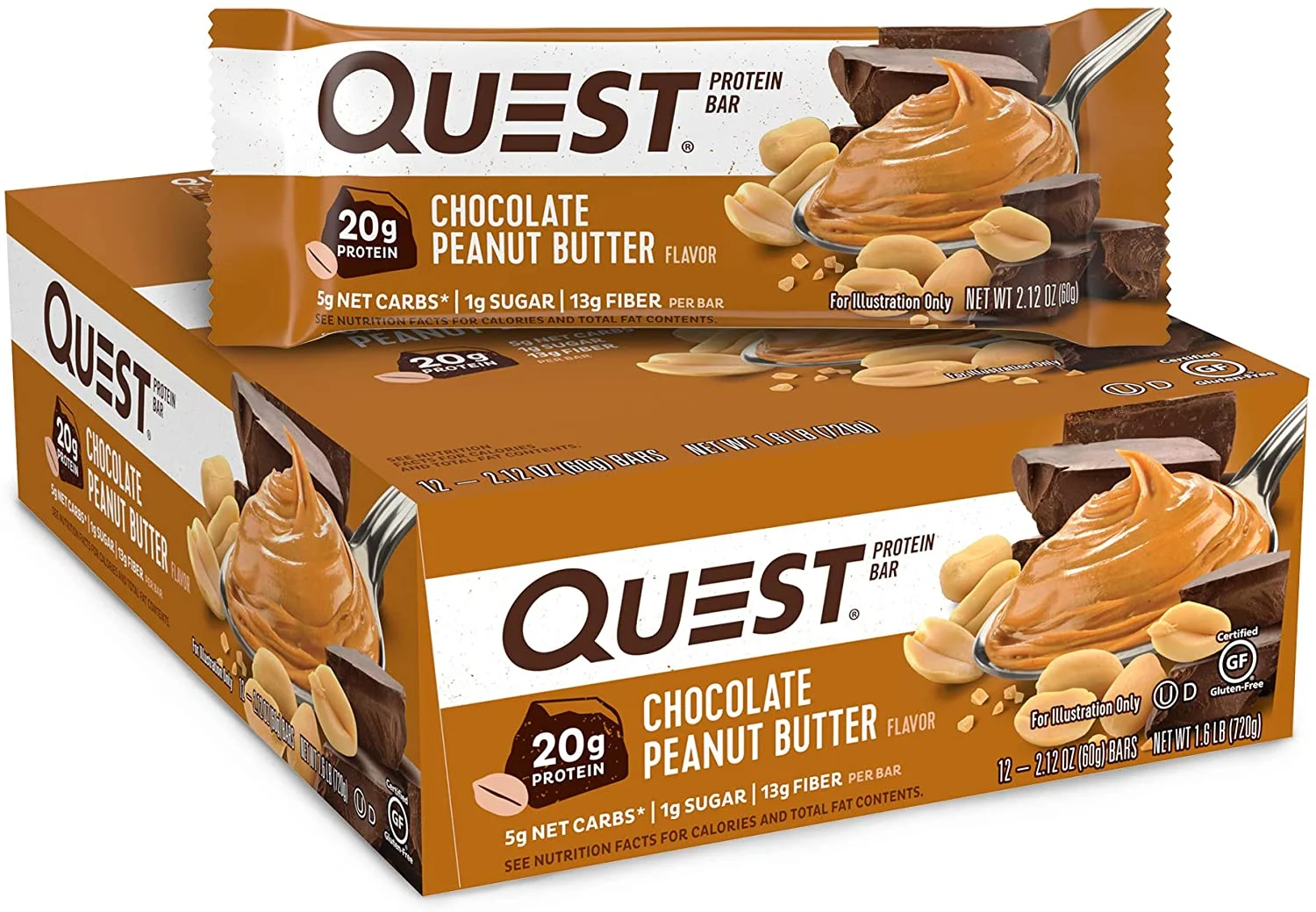 Quest Nutrition Chocolate Peanut Butter Bars, Chocolate Peanut Butter – 12 Count