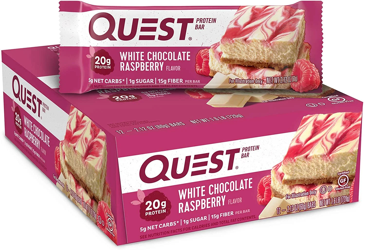 Quest Nutrition- High Protein, Low Carb, 12 Count White Chocolate Raspberry