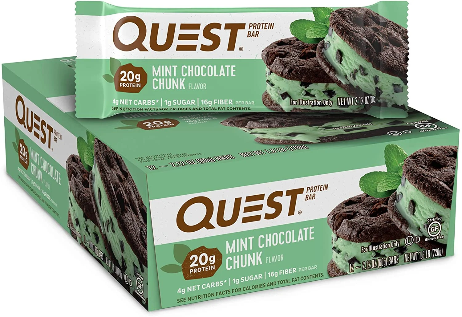Quest Nutrition Mint Chocolate Chunk Protein Bar, Keto Friendly, 12 Count