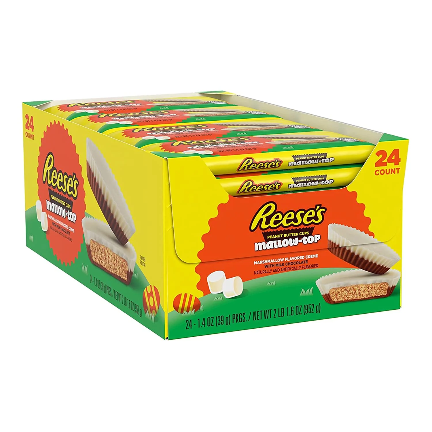 REESE’S Mallow-Top Marshmallow Creme Milk Chocolate Peanut Butter Cups Candy, (24 Count)
