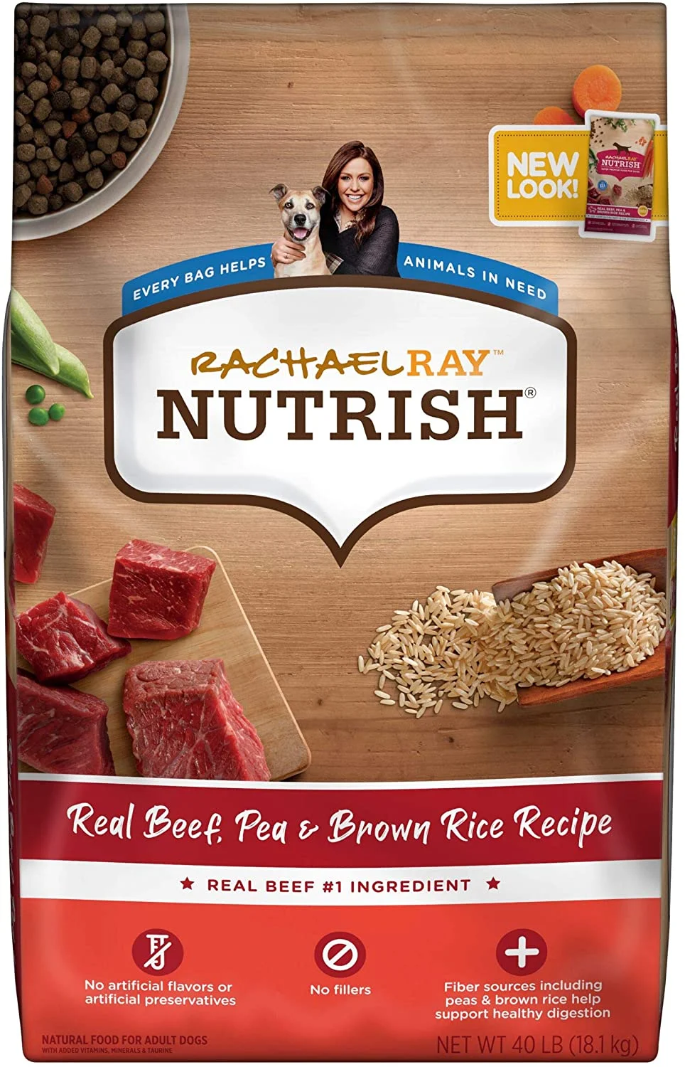 Rachael Ray Nutrish Premium Natural Dry Dog Food, Real Beef, Pea, & Brown Rice Recipe, 40 Pounds