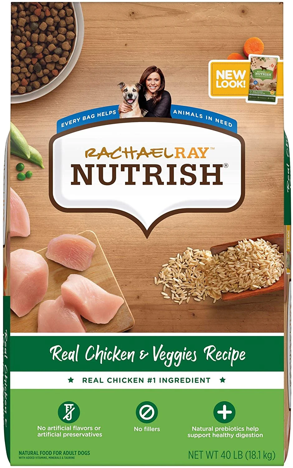 Rachael Ray Nutrish Premium Natural Dry Dog Food, Real Chicken & Veggies Recipe, 40 Pounds (Packaging May Vary)