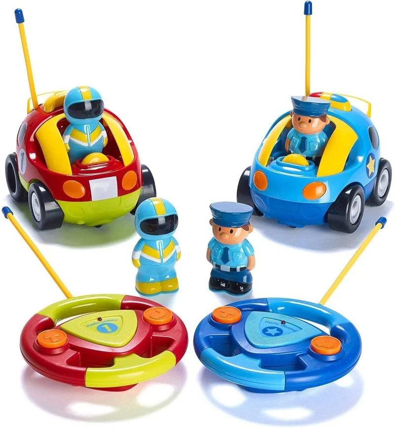 Prextex Cartoon R/C Police Car and Race Car Radio Control Toys for Kids, 2 Pack
