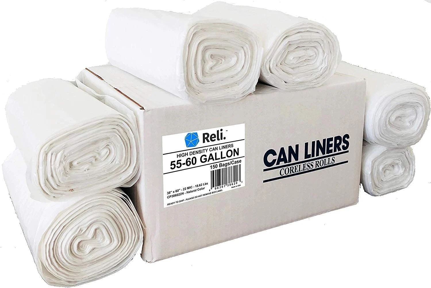Reli. SuperValue 55 Gallon Trash Bags (150 Count Bulk), Made in USA – Clear Trash Bags Heavy Duty 55 Gallon – 60 Gallon – 55 Gal Garbage Bag