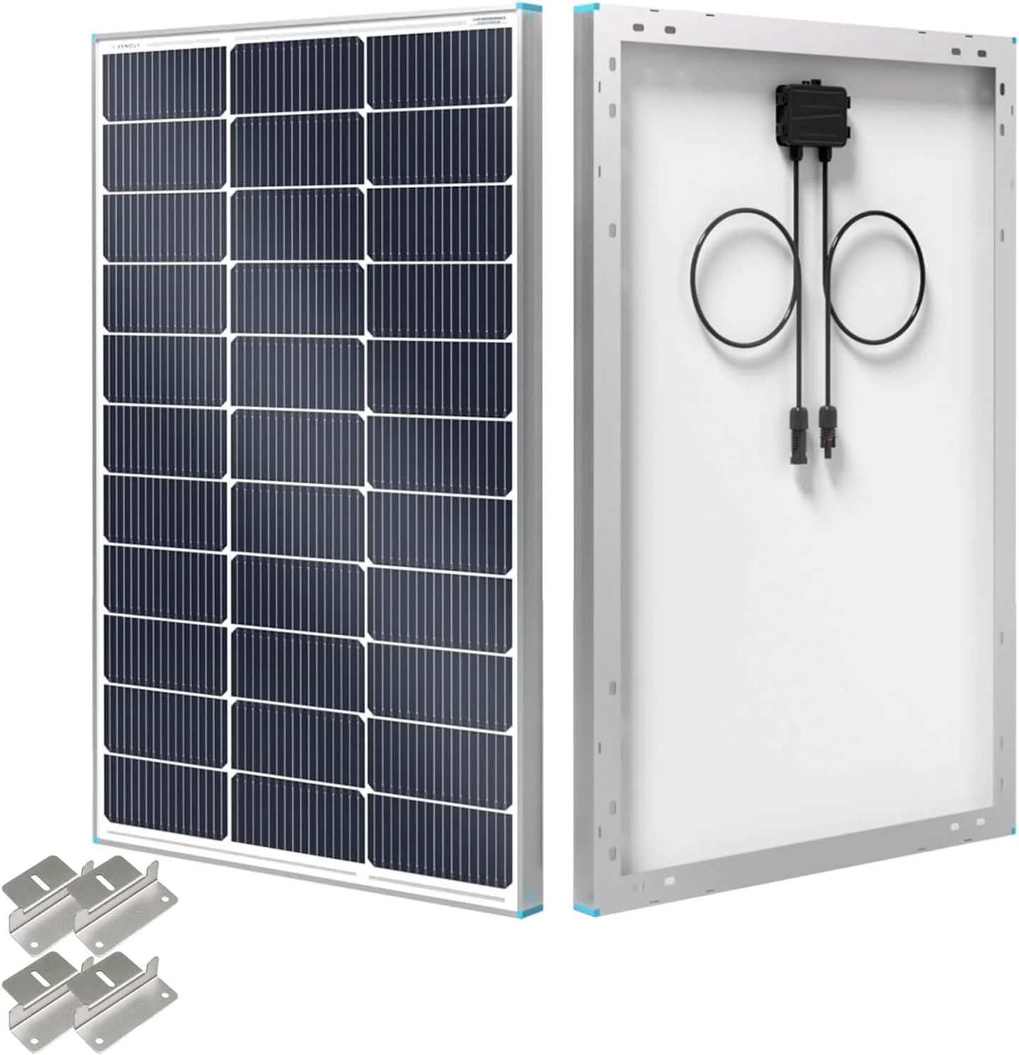 Renogy Solar Panel 100 Watt 12 Volt with Mounting Z Brackets, 16BB 100W N-type Solar Panels 25% High-Efficiency PV Module Power Charger for RV Marine Rooftop Farm Battery
