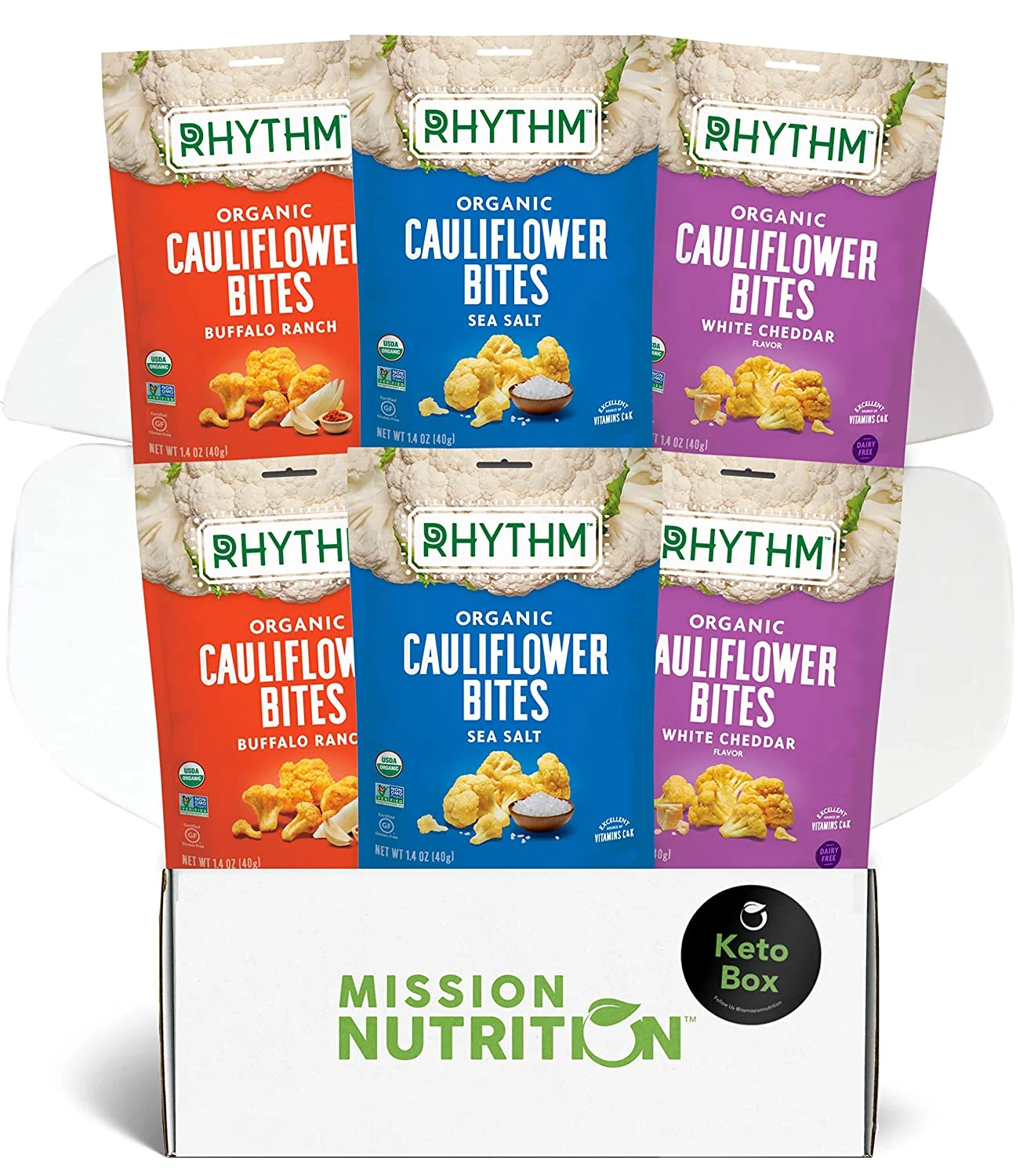 Rhythm Superfoods Cauliflower Bites, Mission Nutrition Keto Box (6 Pack)