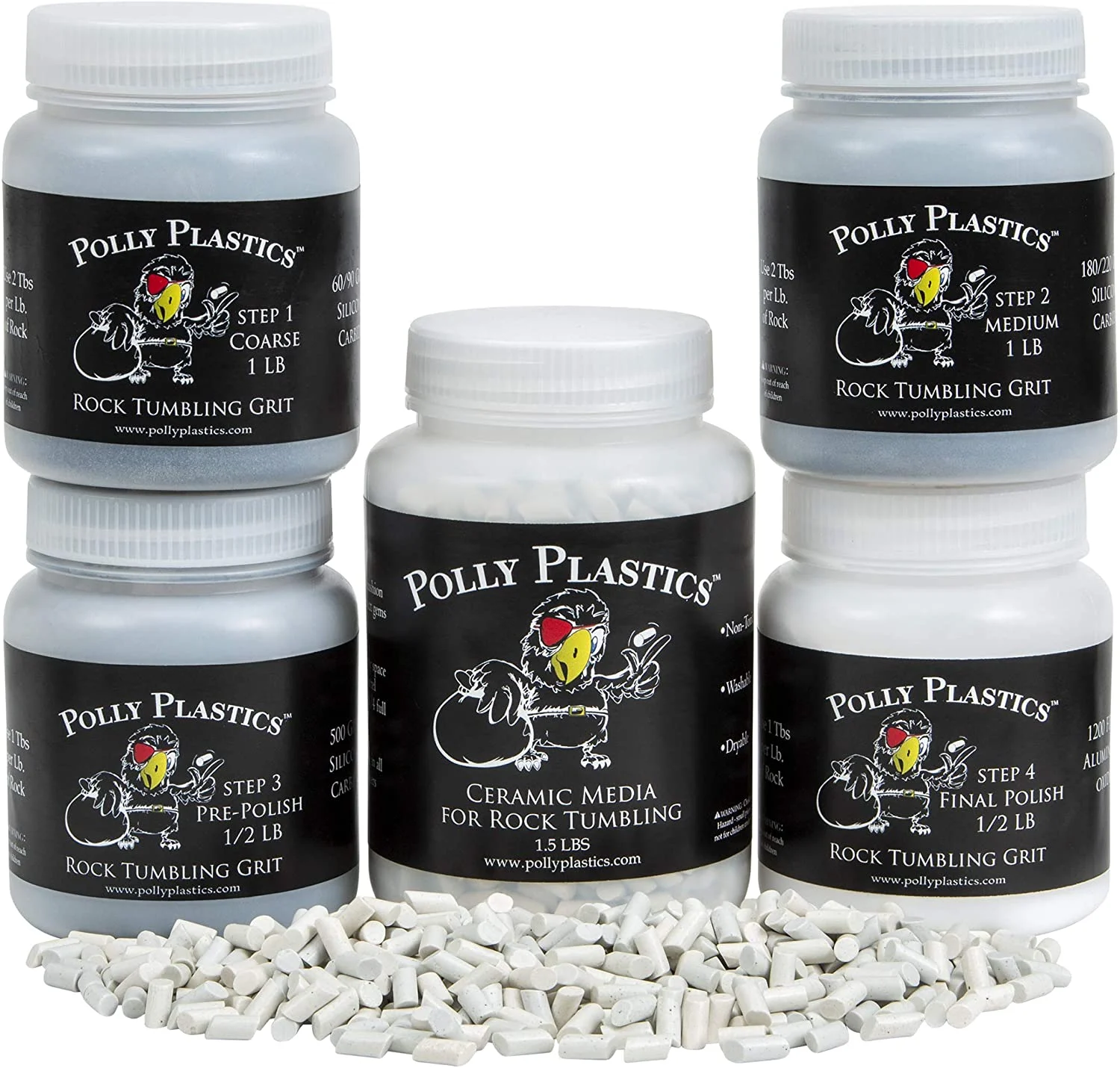 Rock Tumbler Grit Kit, Polly Plastics (4.5 Pounds Total Weight)