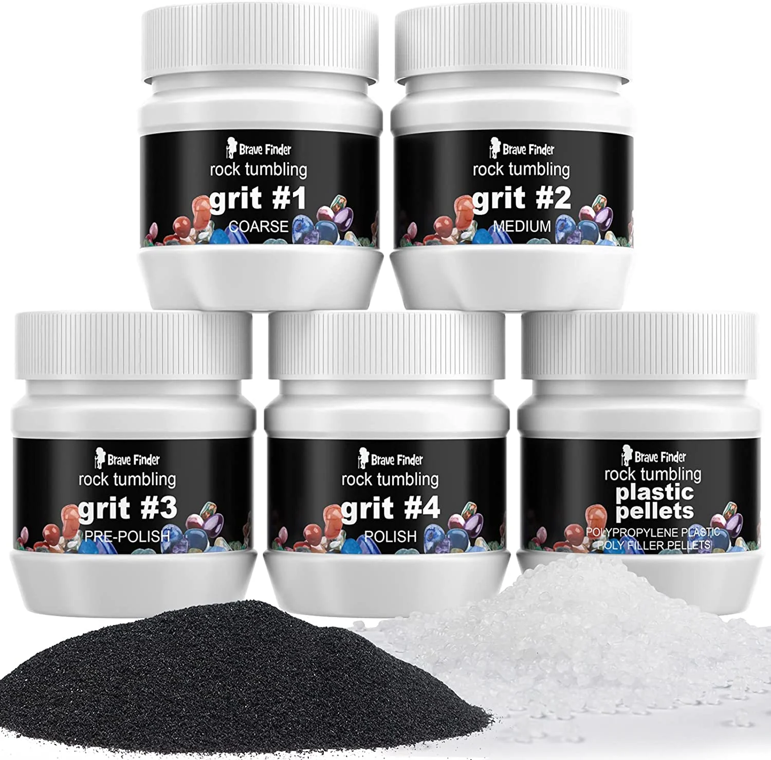 Rock Tumbler Refill Grit Media Kit, Stone Polisher (3.5 Pounds Polishing Grits + Poly Plastic Pellets )