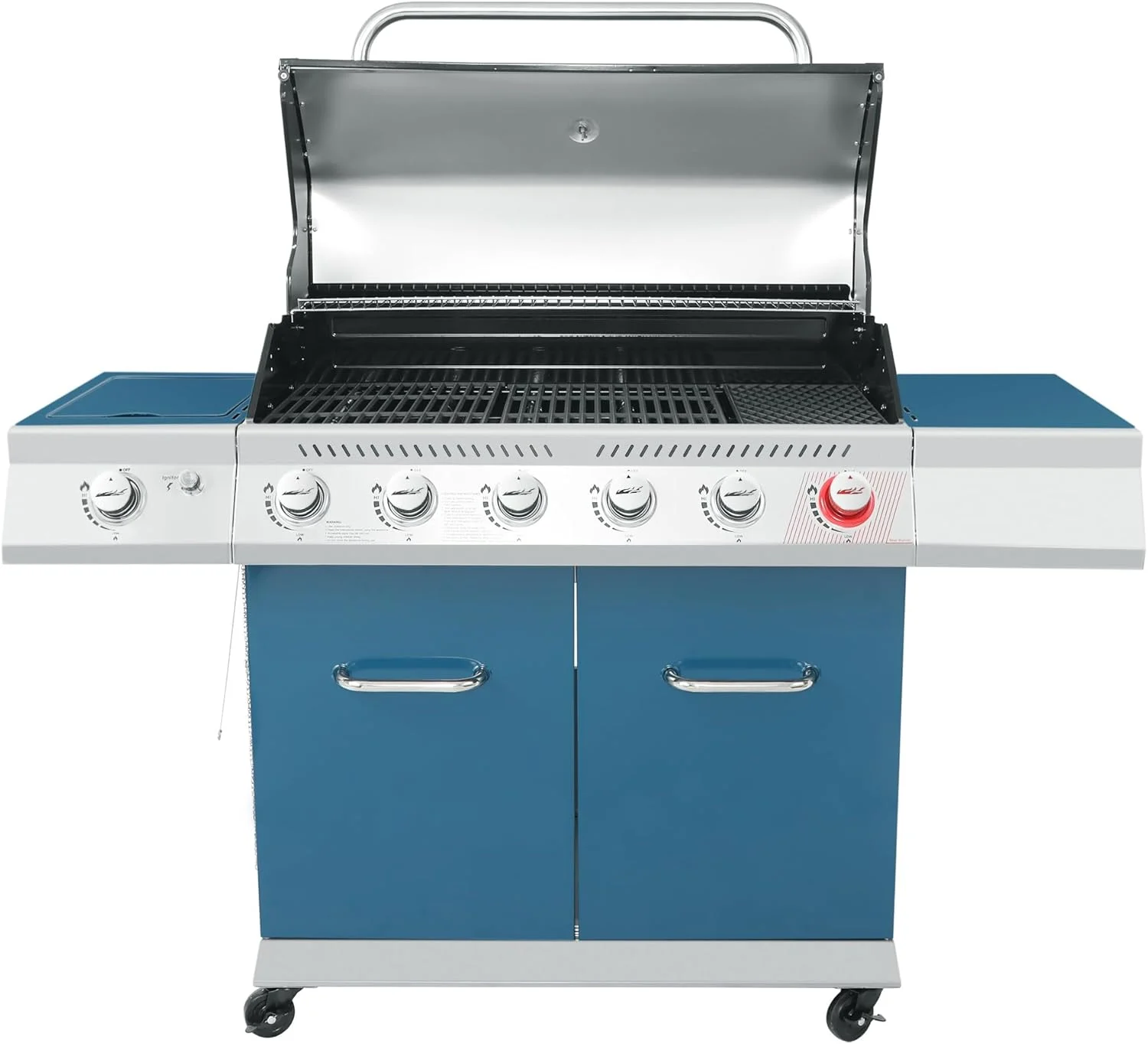 Royal Gourmet GA6402B 6 Burner Propane Gas Grill with Side Burner and Warming Rack, 74,000 BTUs, Cabinet Style Gas BBQ Grill for Barbecue Grilling & Backyard Cooking, Blue