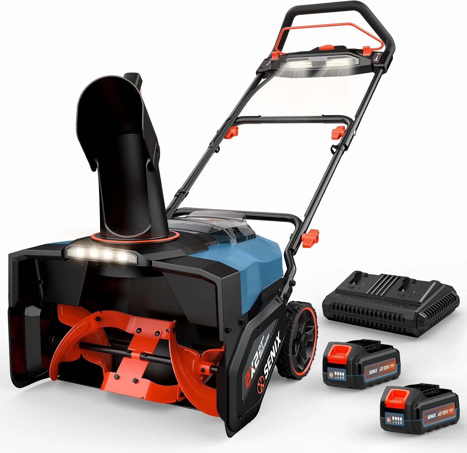 SENIX 2X2 40V Max Cordless Snow Blower with Variable-Speed Steel Auger, 21″ Width, 12″ Depth, 33ft Max Throw, 1800W Brushless Motor,10000mAh Batteries & LED Lights 680Lbs/Min Snow Capacity(STX2-M1)
