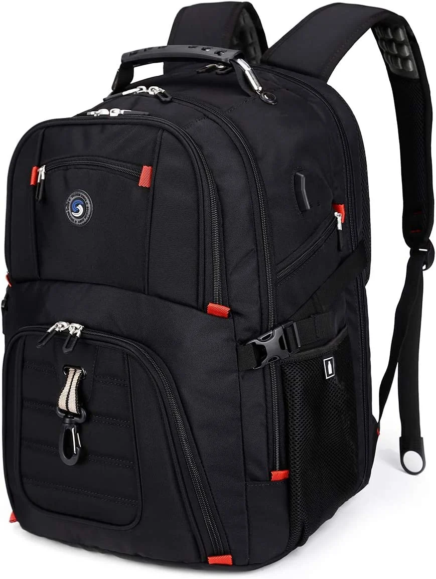 SHRRADOO Extra Large 52L Travel Laptop Backpack with USB Charging Port Fit 17 Inch Laptops for Men Women (black)