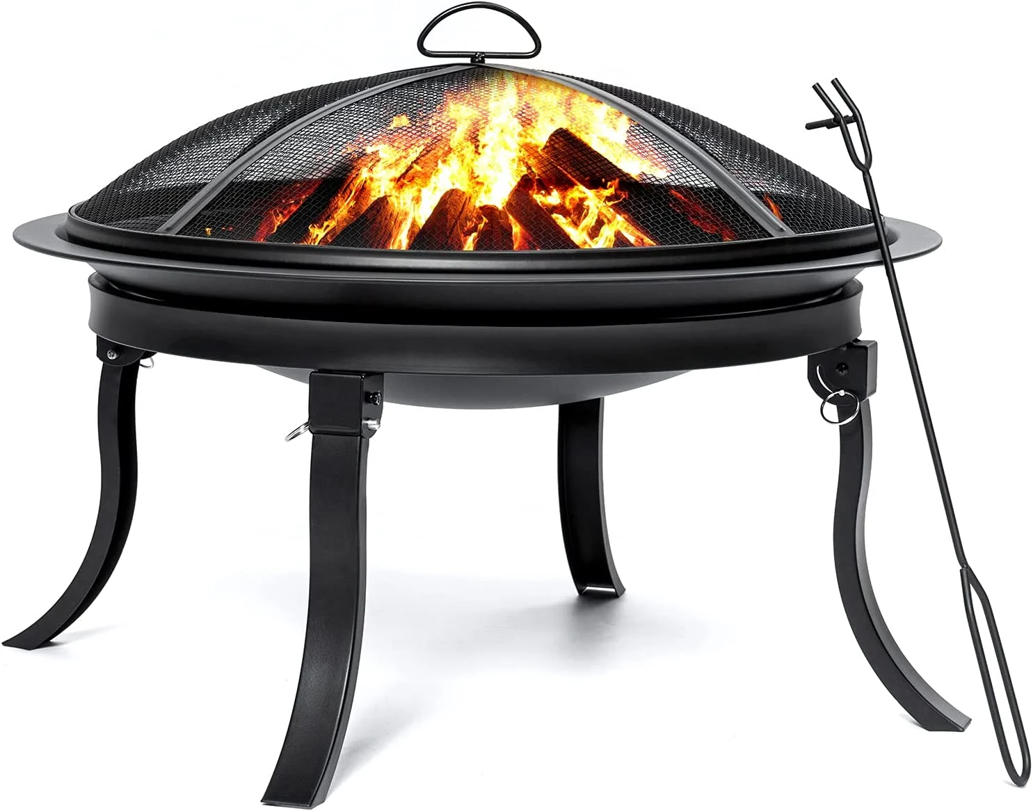 SINGLYFIRE 24 Inch Portable Folding Fire Pits for Outside Small Firepit Bowl Outdoor Wood Burning Steel Fire Pit for Camping RV Trip Backyard with Carrying Bag, Screen Cover, Poker, Log Grate