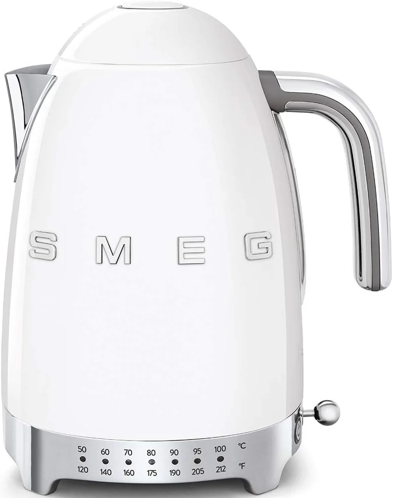 SMEG 7-Cup Variable Temperature Electric Kettle – Retro Style Aesthetic with Advanced Technology – Stainless Steel, 1400W, 120V, 360° Swivel Base, Keep Warm Function (White)