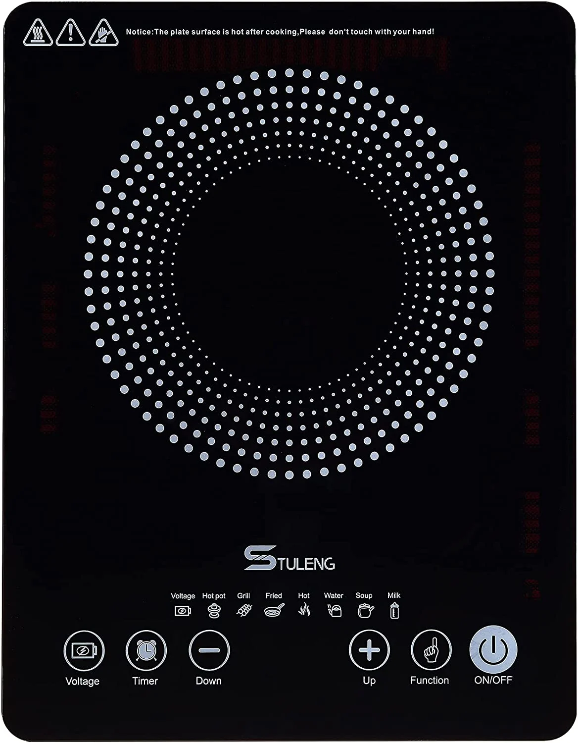 STULENG ‎ST-FIC102 Electric Stove, Portable 1300W Infrared Single Burner Sensor Touch Control, 11 Inch Single Hot Plate Cooktop for Dorm Office Home Camp, Compatible w/All Cookware