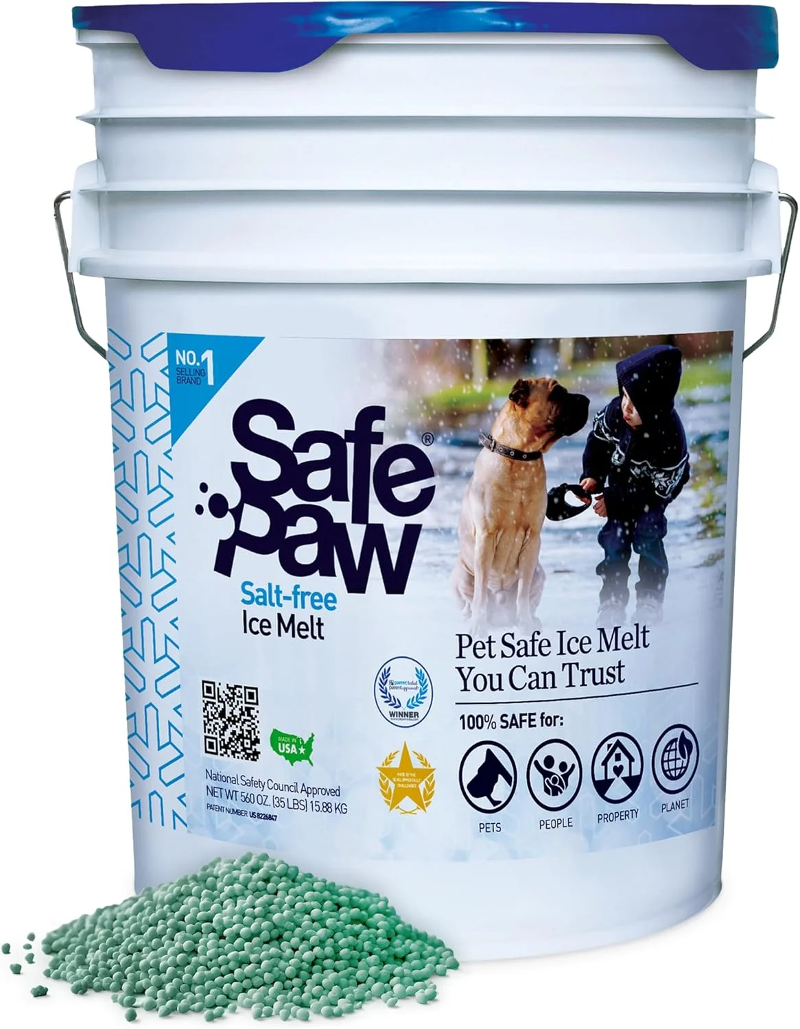 Safe Paw Pet-Safe Ice Melt, Salt & Chloride-Free Deicer, 35 Lbs – Non-Corrosive, Dog-Friendly Snow Melter for Concrete, Wood Decks, Driveways & Sidewalks, 100 Sq. Ft. Coverage Per Pound