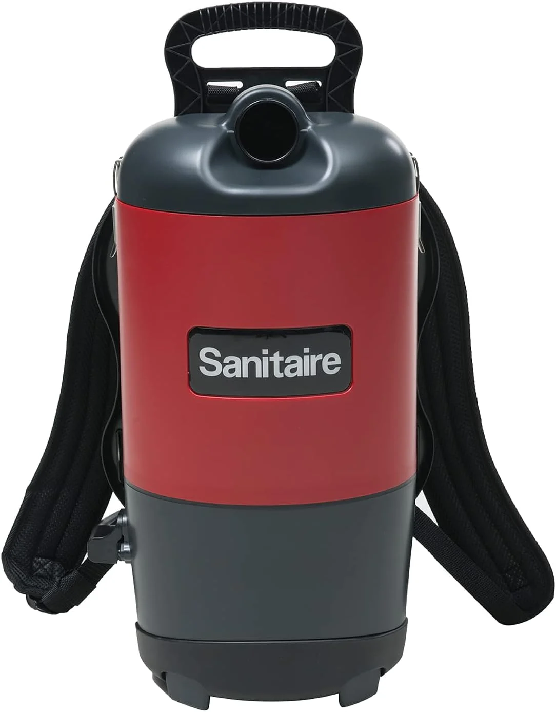 Sanitaire EURSC412B Quiet Clean Backpack Lightweight Vacuum, 8.5 Amps Power, 21″ Length x 10-1/2″ Width x 10-1/2″ Height, Black/Red,Chrome