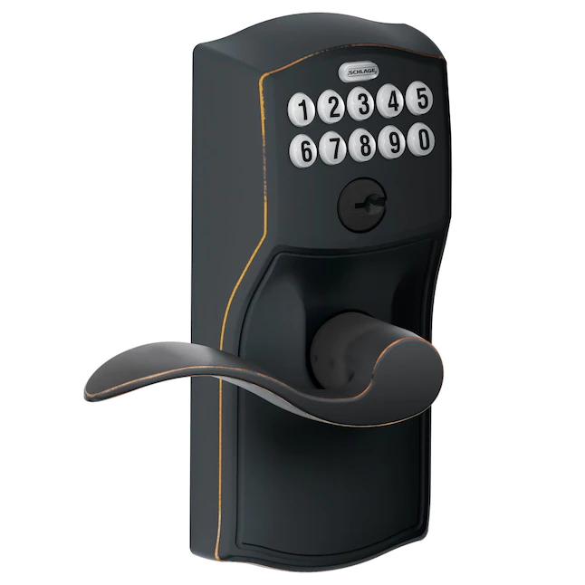 Schlage Keypad Camelot Aged Bronze Single Cylinder Electronic Handle Lighted Keypad