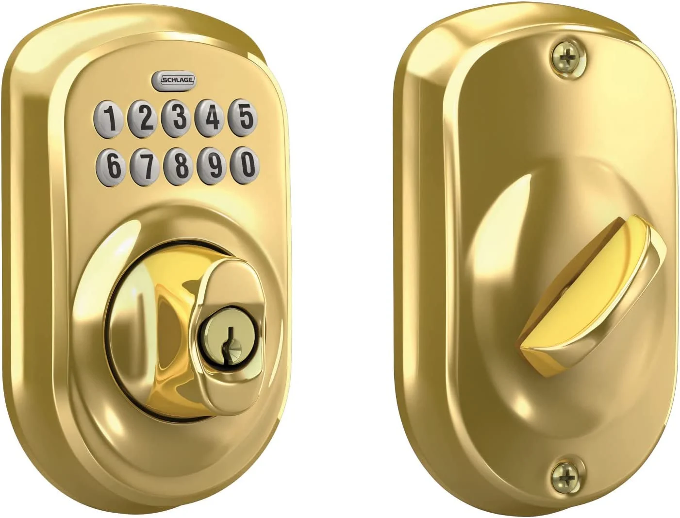 Schlage Keypad Plymouth Bright Brass Single Cylinder Electronic Deadbolt Lighted Keypad