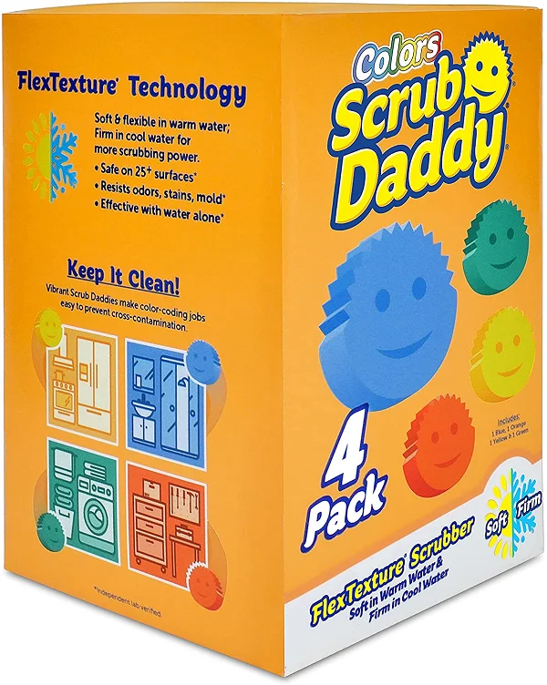 Scrub Daddy Sponge Set – Colors – Scratch-Free Scrubbers for Dishes Home, 4ct