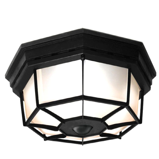 Secure Home 11.9-in W Black Outdoor Flush Mount Light