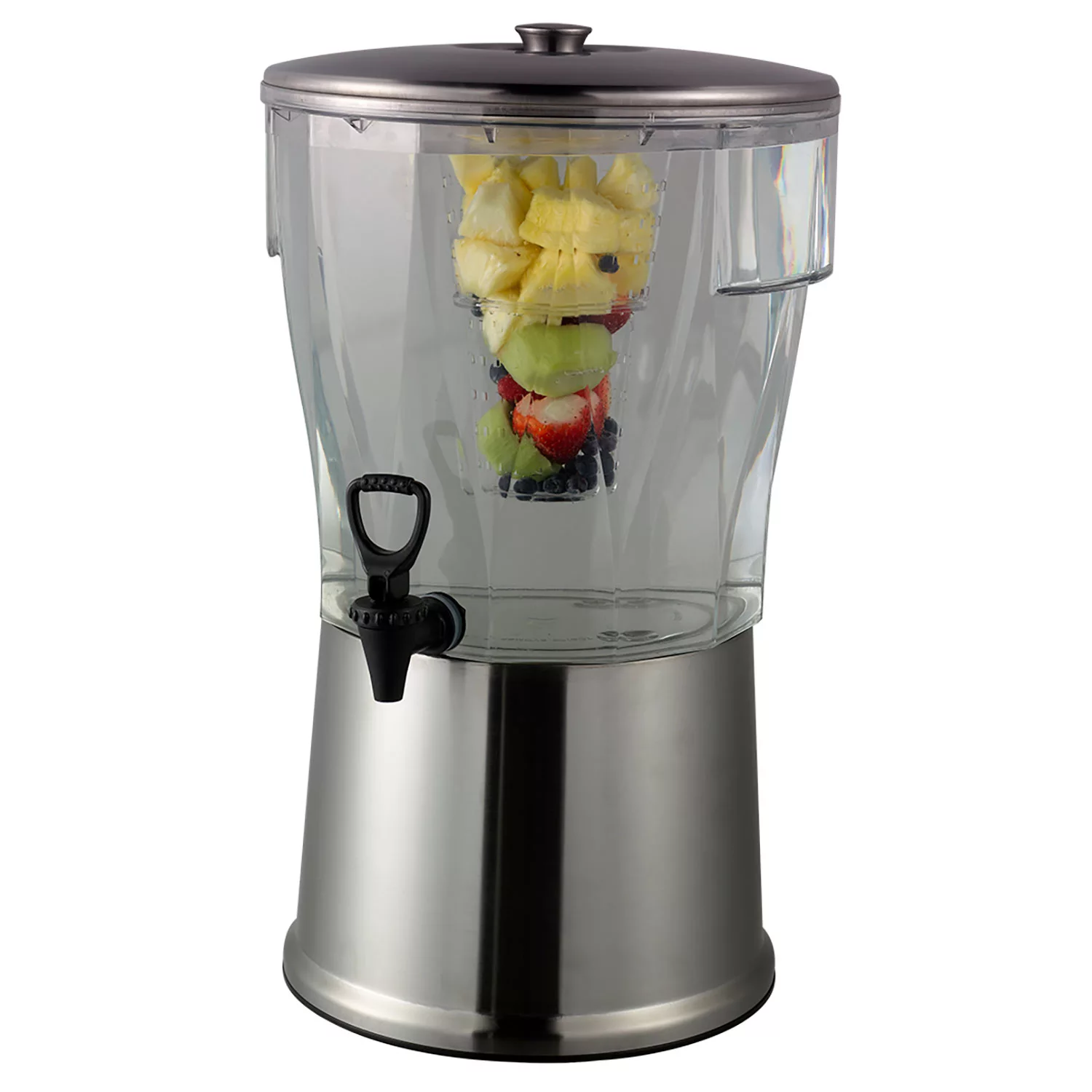 Service Ideas Round Cold Beverage Dispenser, Transparent/Brushed Stainless (5 gal.)