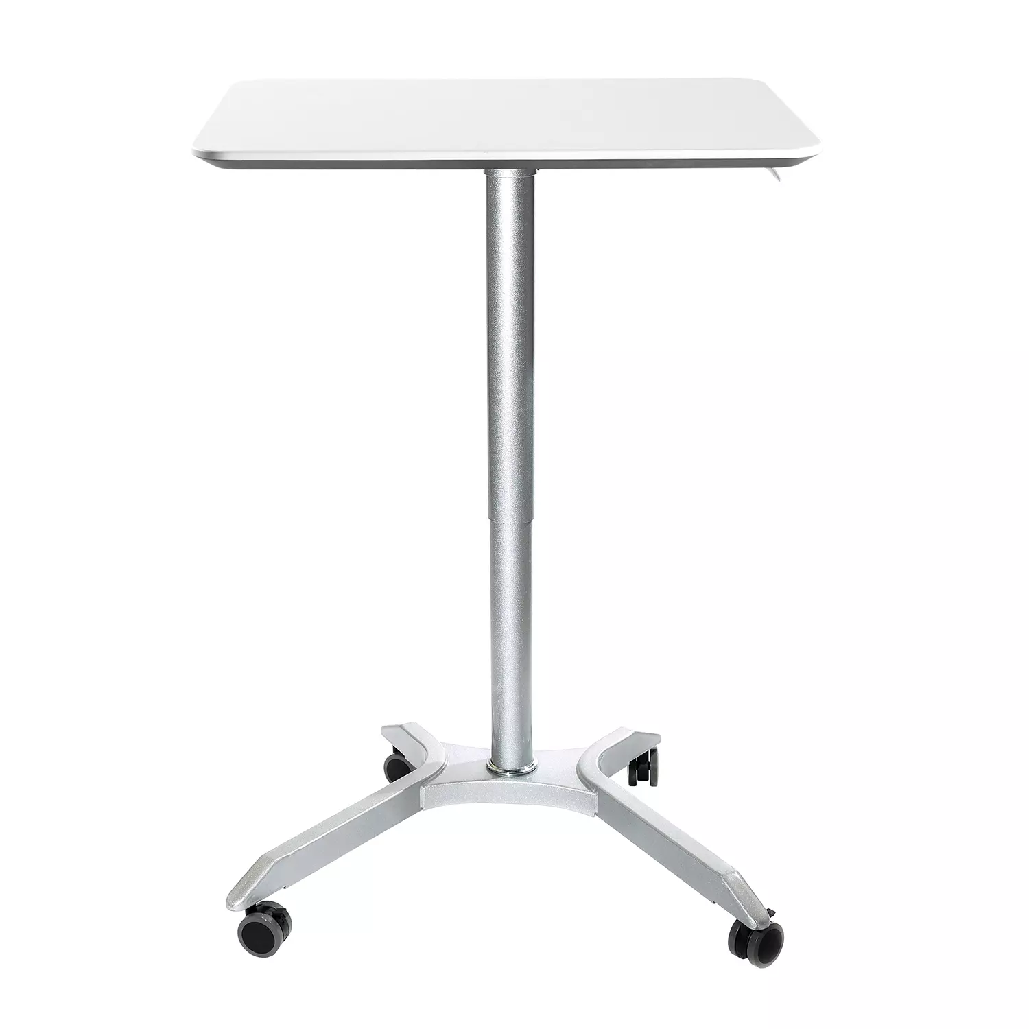 Seville Classics AIRLIFT XL 28″ Pneumatic Sit-Stand Adjustable Rolling Desk Cart, White Silver