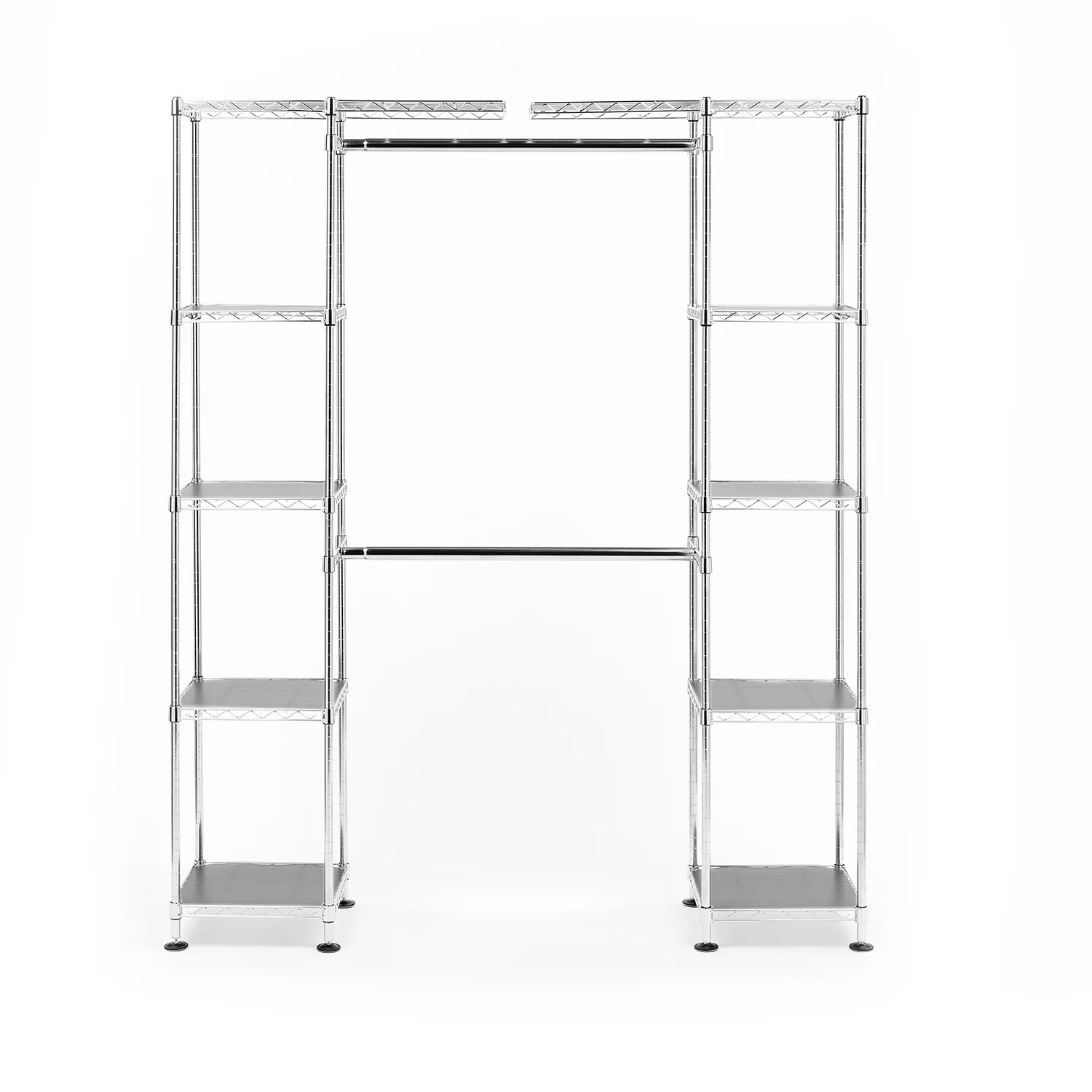 Seville Classics Double-Rod Expandable Clothes Rack Closet Organizer System, 58″ to 83″ W x 14″ D x 72″, Chrome