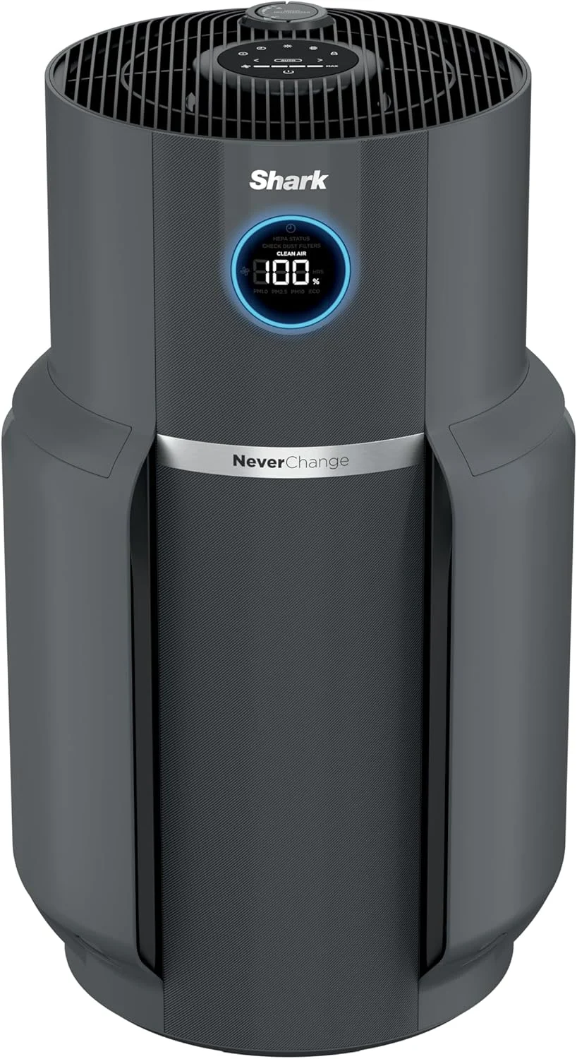 Shark Air Purifier for Home, NeverChange Max, 1,300 sq. ft. for Large Room, Kitchen, Home Office, HEPA-Exceeding Filter, Captures Pollutants, Pet Dander, Dust, Odor, Smoke, and More, HP301, Grey
