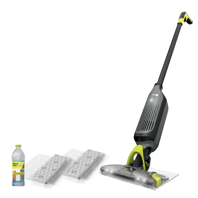 Shark Cordless Wet/Dry Stick Vacuum, Features headlights and 2 disposable pads, 12-oz. of cleaner.