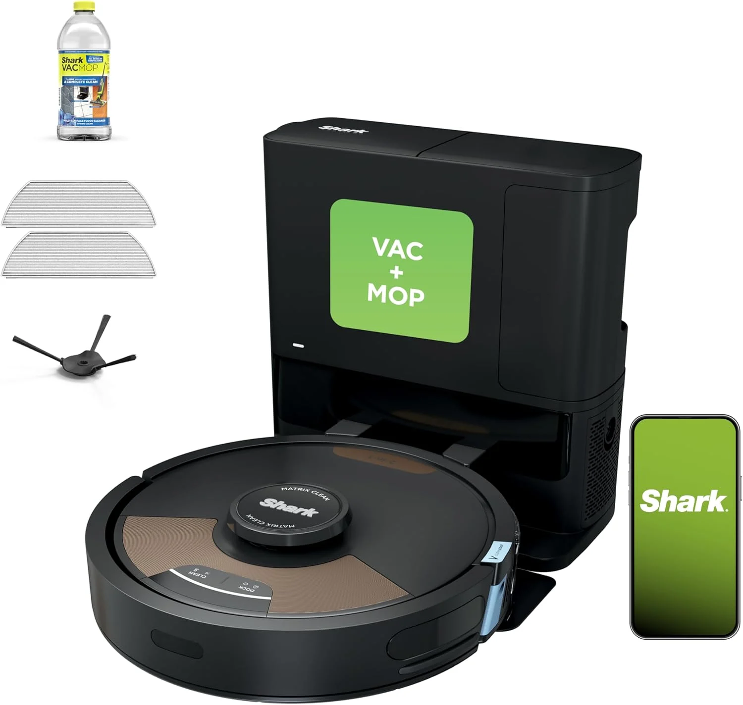 Shark Matrix Plus 2in1 Robot Vacuum & Mop with Sonic Mopping, Matrix Clean, Home Mapping, HEPA Bagless Self Empty Base, CleanEdge, for Pet Hair, WiFi, Compatible with Alexa, Black Gold (AV2613WA)