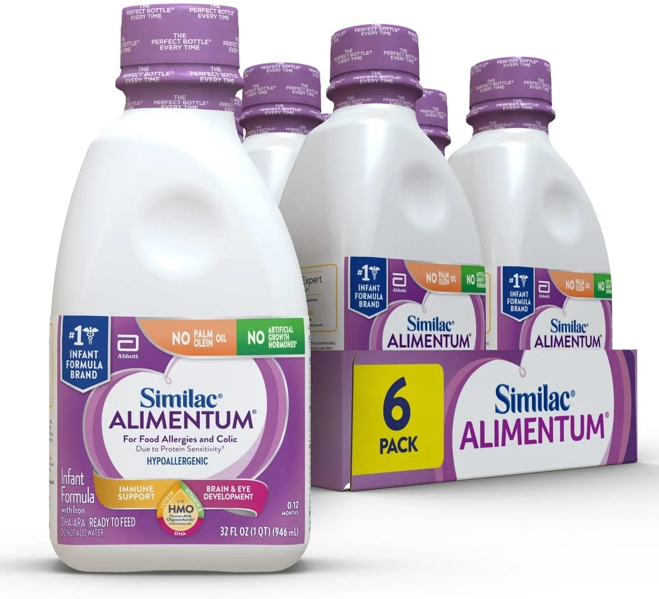Similac Alimentum with 2′-FL HMO Hypoallergenic Infant Formula, 32-oz Bottle (Case of 6)