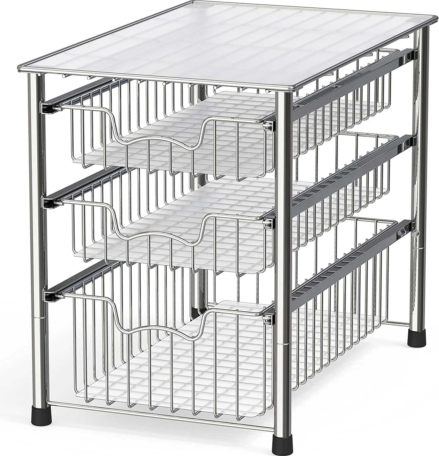Simple Houseware Stackable 3 Tier Sliding Basket Organizer Drawer, Chrome