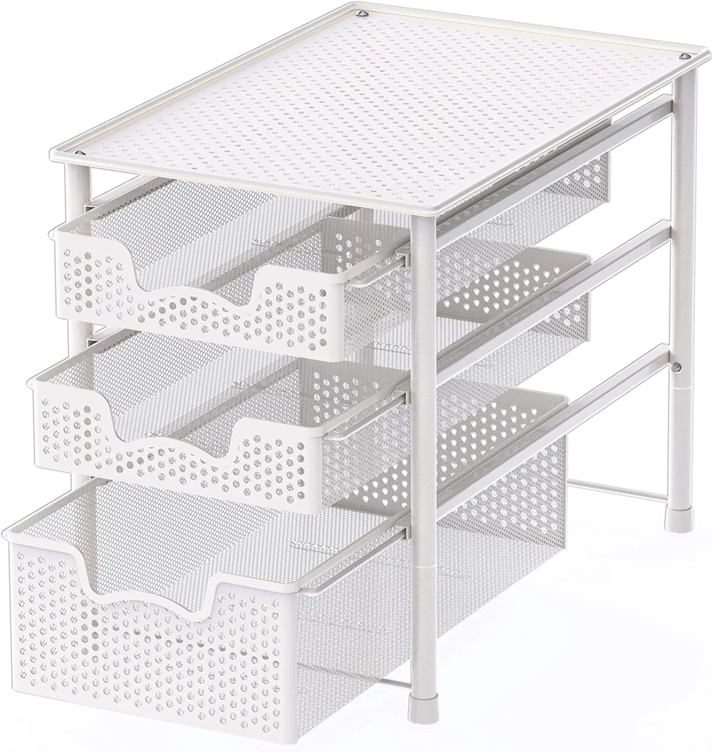 Simple Houseware Stackable 3 Tier Sliding Basket Organizer Drawer, White