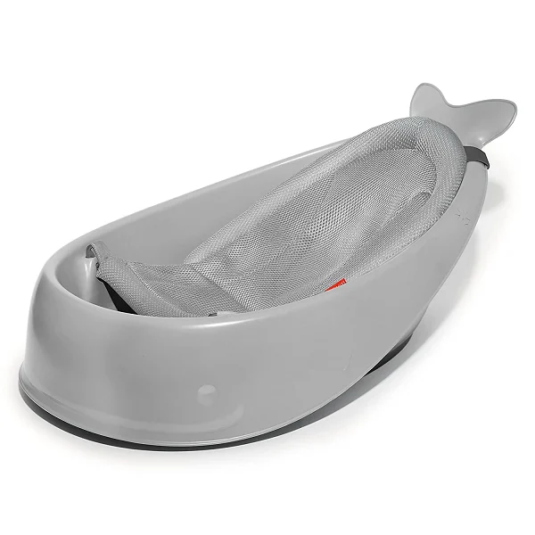 Skip Hop Baby Bath Tub, 3-Stage Smart Sling Tub, Moby, Grey