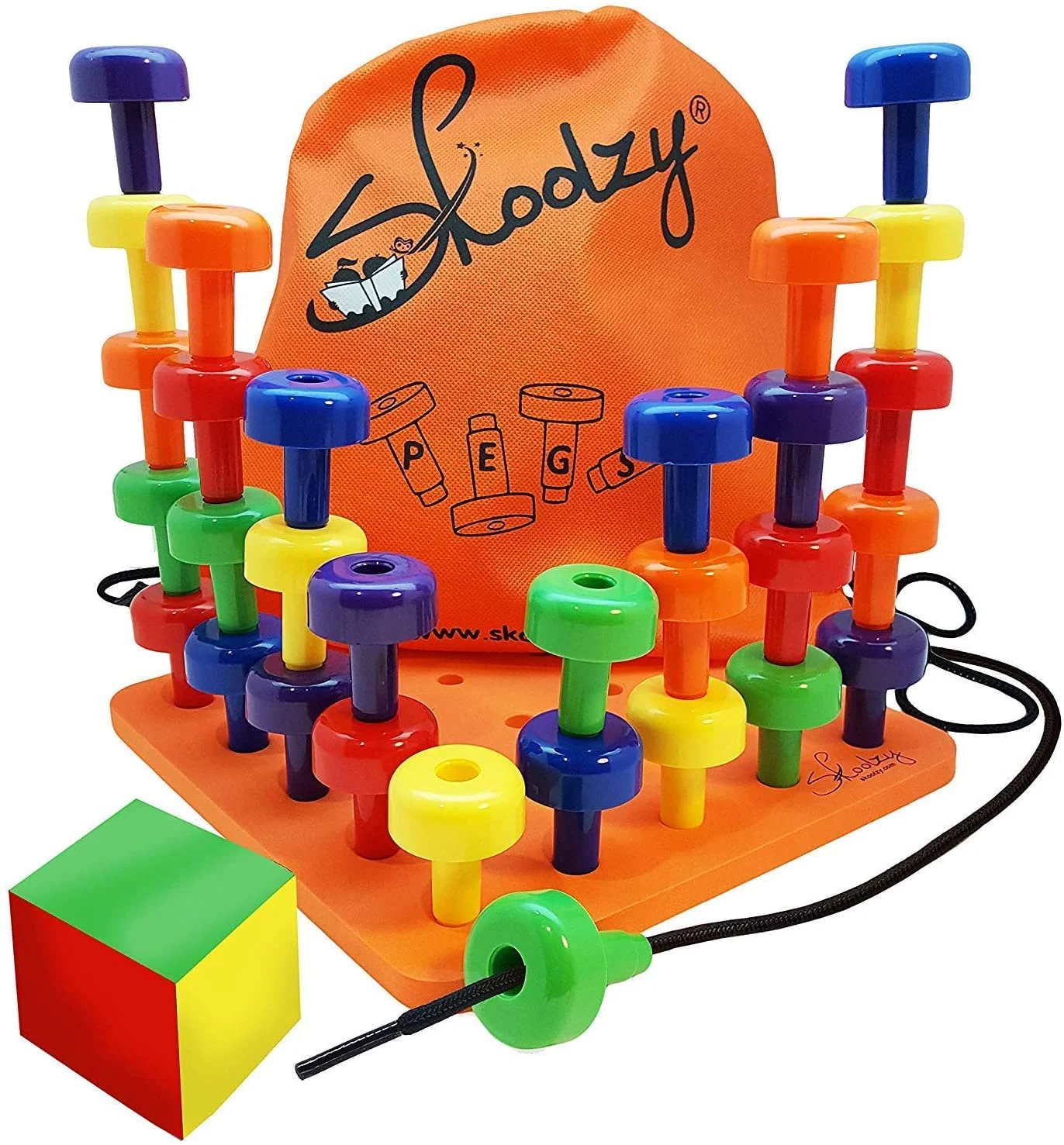 Skoolzy Peg Board Set – Montessori Toys for Toddlers, Preschool Kids, 30 Lacing Pegs