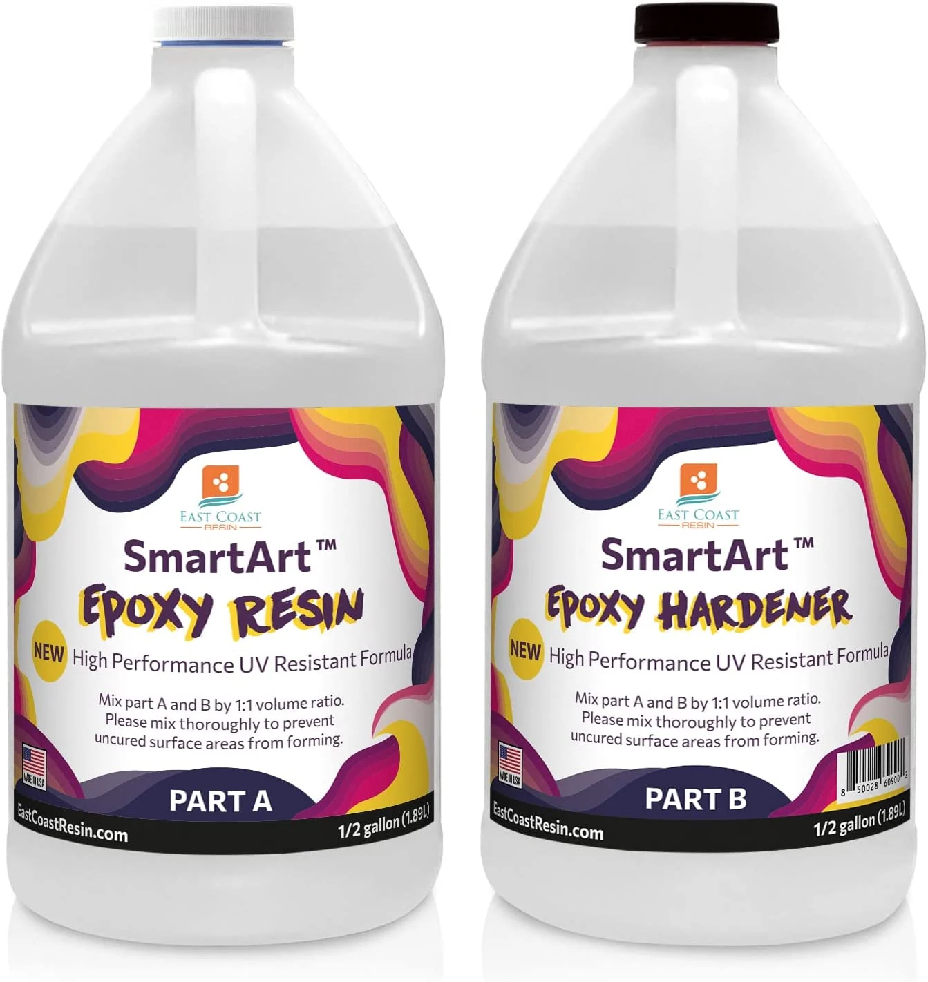 East Coast Resin SmartArt Epoxy Resin 1 Gallon Kit | Easy to Use, Crystal Clear, Super Glossy, Durable, UV Resistant | For Arts & Crafts, Jewelry, Tabletops, Casting Molds, DIY – (1/2 gallon + 1/2 gallon)
