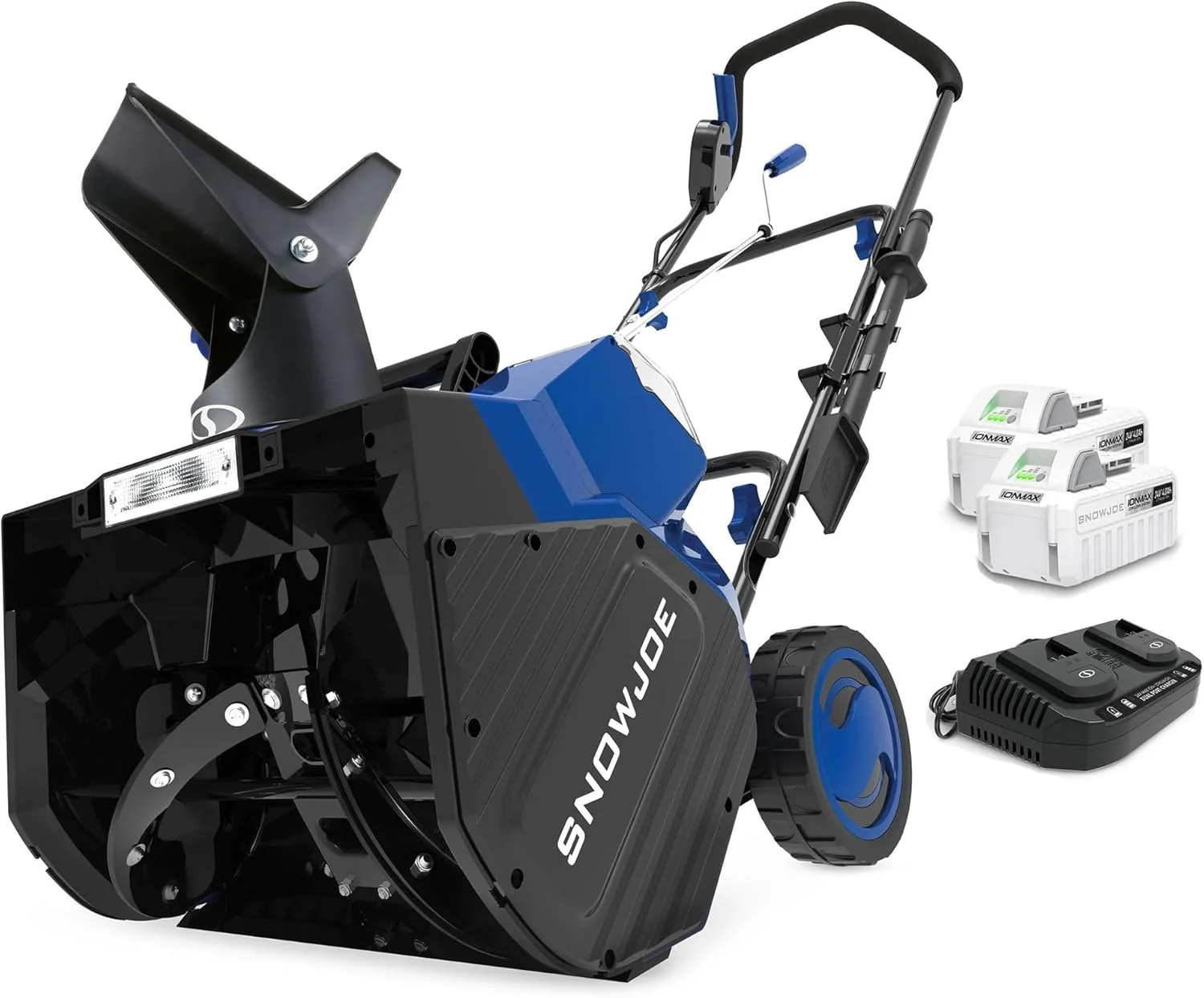 Snow Joe 48V Cordless Snow Blower Kit w/ 2x 5Ah Batteries, Dual-Port Charger & LED Headlight, 18″ Clearing Path – Heavy-Duty Winter Blower for Driveways, Patios & Sidewalks, 24V-X2-SB18-XR