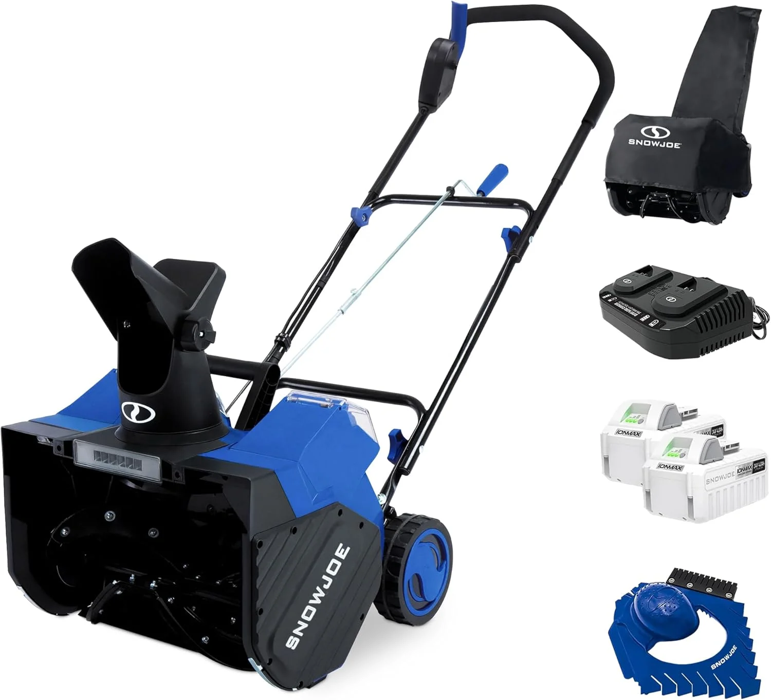 Snow Joe 48V Cordless Snow Blower Kit with Cover, Scraper & LED Headlight, 1200W Brushless Motor, 2x 4Ah Batteries & Charger, 18″ Clearing Path – Ice Removal for Driveways & Sidewalks, 24V-X2-SB18-TV1