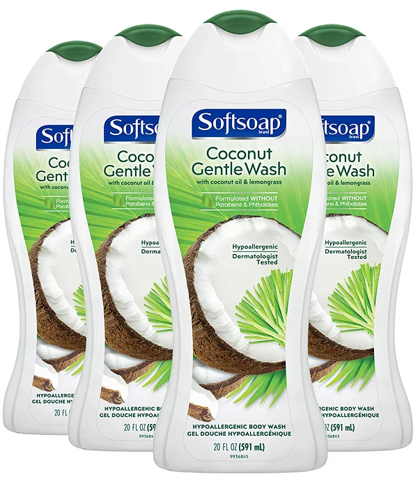 Softsoap Gentle Wash Hypoallergenic Body Wash for Women, Coconut Oil Lemongrass