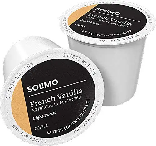 Solimo Light Roast Coffee Pods, French Vanilla Flavored, Compatible with Keurig 2.0 K-Cup Brewers 100 Ct.